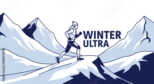 Winter Ultra Running: Athlete Navigating Snowy Mountain Terrain During Competition