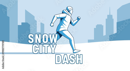 Winter Urban Run: A Dynamic Illustration of a Person Jogging Through a Snowy City