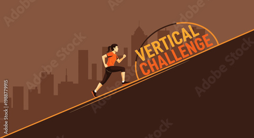 Woman Ascending the Vertical Challenge with City Silhouette Background Concept Illustration