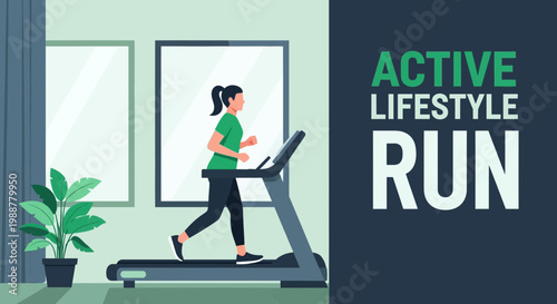 Woman Exercising On Treadmill, Active Lifestyle Run, Indoor Exercise, Fitness Concept