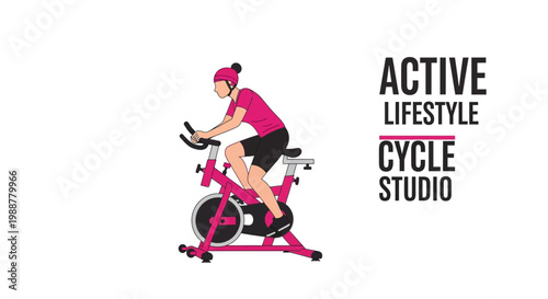 Woman Cycling In Indoor Studio, Promoting Fitness and Healthy, Active Living, Isolated