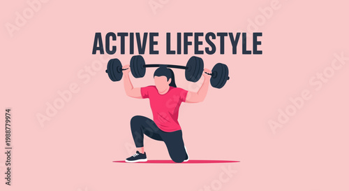 Woman Exercising With Barbell, Demonstrating Active Lifestyle, Physical Activity And Fitness