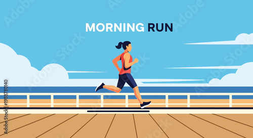Woman Jogging With An Ocean View Early Morning Exercise For Physical Fitness