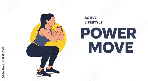 Woman Performing Squat Exercise With Active Lifestyle Message, Modern Fitness Illustration