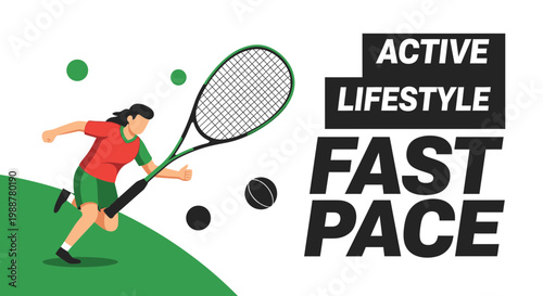 Woman Playing Sport With a Racket and Abstract Design Showing Active Lifestyle