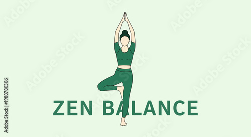 Woman Practicing Yoga Pose in Green Uniform Demonstrating Zen Balance and Mindfulness