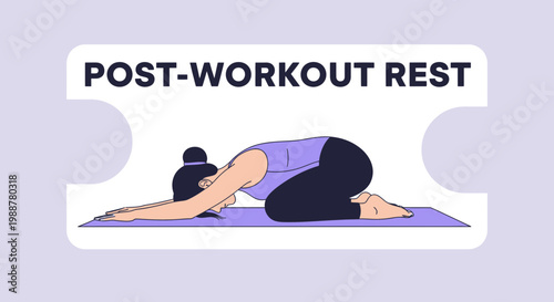 Woman Practicing Yoga Relaxation Pose After Fitness Session Is Illustrated in a Modern Design