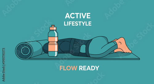 Woman Resting on Mat, Preparing for Wellness: Active Lifestyle and Wellbeing Illustrated