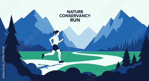 Woman Running In Nature For Nature Conservancy Run Against Mountain Scenery