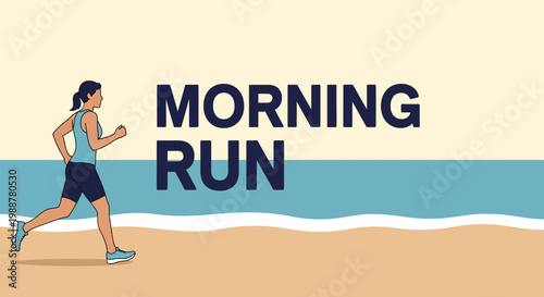 Woman Running In The Morning Near The Ocean, Keeping Fit And Active With An Exercising Routine