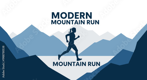 Woman Running Through Majestic Mountains Depicted in a Modern Silhouette Style