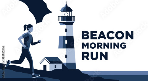 Woman Running Near a Lighthouse During a Morning Run for Fitness and Wellness
