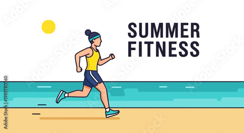 Woman Running on Beach for Summer Fitness and Energetic Lifestyle Promotion