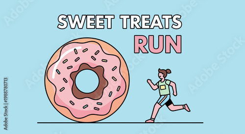 Woman Runs From a Large Donut Illustrating Food Temptation and Exercise
