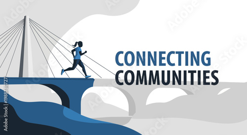 Woman Runs Over Bridge Symbolizing Community Connection and Urban Movement