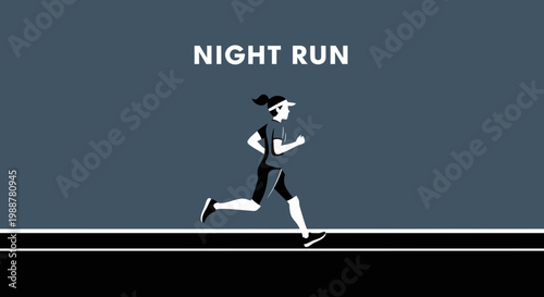 Woman Silhouette Sprinting At Night, Illustrative Running Activity With Modern Design