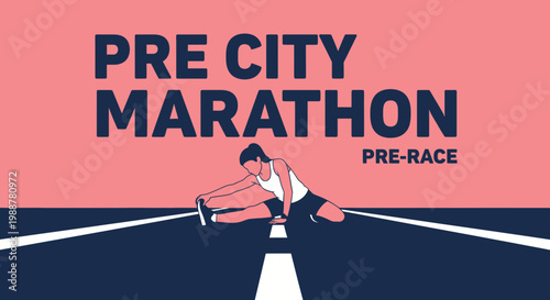 Woman Stretching Before City Marathon Pre-Race, Preparing for the Endurance Competition