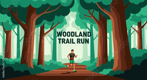 Woodland Trail Runner Vector Illustration Depicting Running in a Forest Environment
