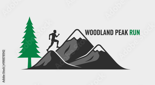 Woodland Peak Run:  Silhouette of Runner Ascending Mountain With Evergreen Tree