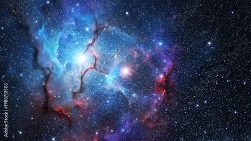 Vibrant blue and red nebula in a starry outer space