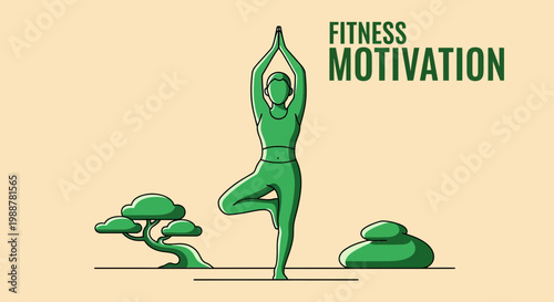 Yoga Practice Demonstrates Fitness, Illustrating Wellness via Graphic Design and Motivational Text