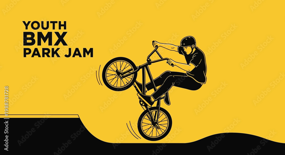Fototapeta premium Youngster BMX Enthusiast Executing a Stunt at the Park in an Artistic Illustration Style