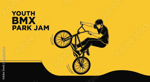 Youngster BMX Enthusiast Executing a Stunt at the Park in an Artistic Illustration Style