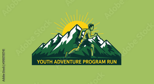 Youth Adventurous Run Program With Mountain Silhouette and Radiant Sunrise Over a Runner's Figure