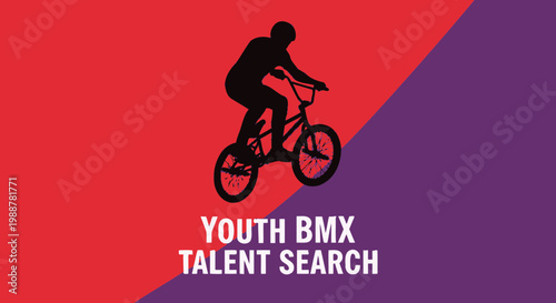 Youth BMX Talent Search: Silhouette of Rider Performing Stunt on a Bold Geometric Background