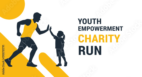 Youth Empowerment Charity Run, Athlete and Child High Five, Motivational Concept Design