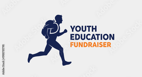 Youth Education Fundraiser: Dynamic Running Figure, Backpack, and Fundraising Campaign Logo Design