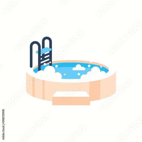 Relaxing Hot Tub with Bubbles and Ladder, Outdoor Spa Illustration