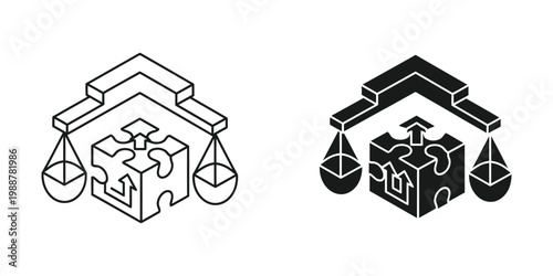 Balancing scales with puzzle pieces symbolizing equilibrium and growth in complexity