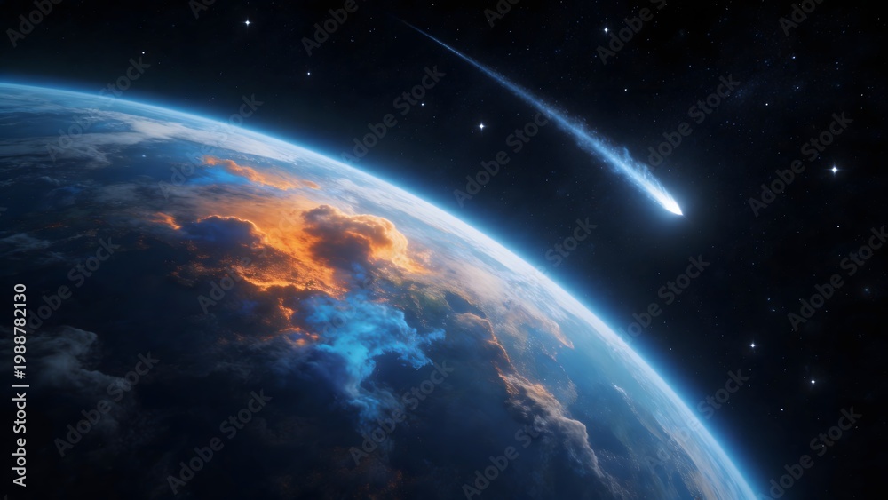 Obraz premium Earth from space with comet
