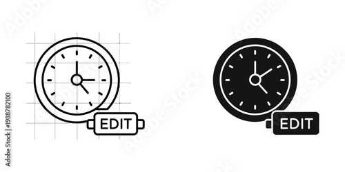 Analog clock designs in draft and finalized versions with edit buttons