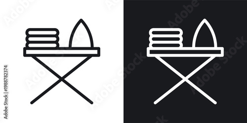 Ironing board icons set in black and white stroke lines