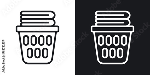 Laundry basket icons set in black and white stroke lines