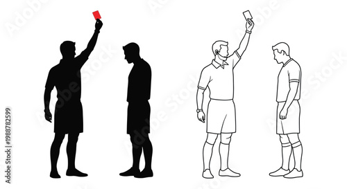 Referee issuing red cards to players in a soccer or football match