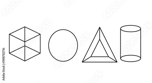 Simple geometric shapes are displayed in a black and white illustration