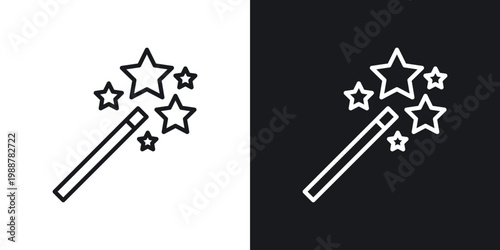 Magic wand icons set in black and white stroke lines