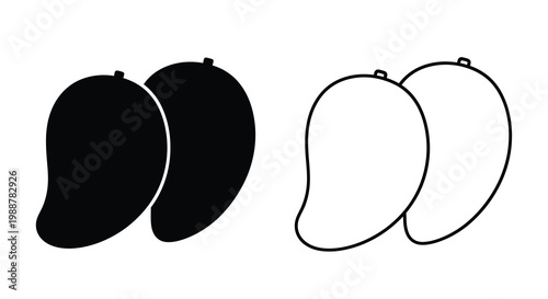 Black and white mango illustrations showing filled and outlined forms