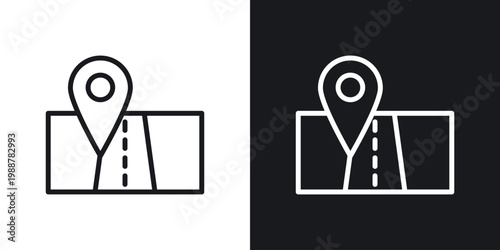 Navigation road trip icons set in black and white stroke lines