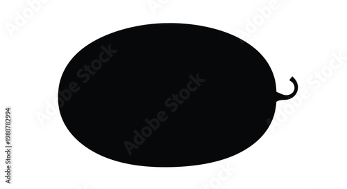 Simple black silhouette of a ripe watermelon with a curled stem