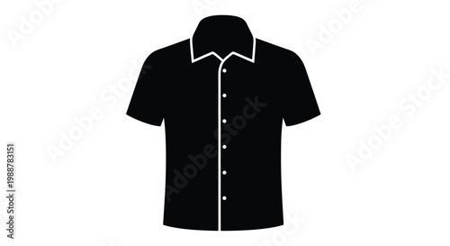 A simple black silhouette of a short sleeved button down shirt
