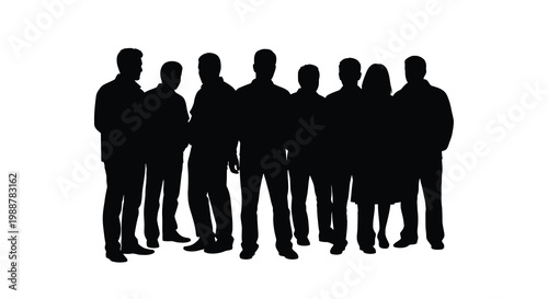 A group of people standing closely together in a dark silhouette