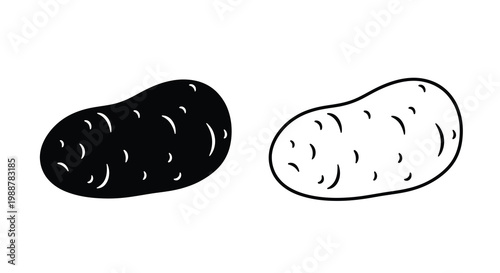 Two potatoes illustrated in a simple black and white line drawing style