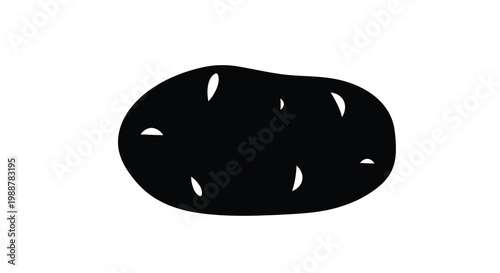 Simple black and white illustration of a potato with several eyes