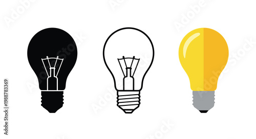 Three lightbulbs shown in different color variations and styles