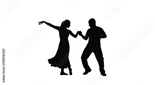 Silhouetted couple dancing a dynamic and graceful partnership in motion