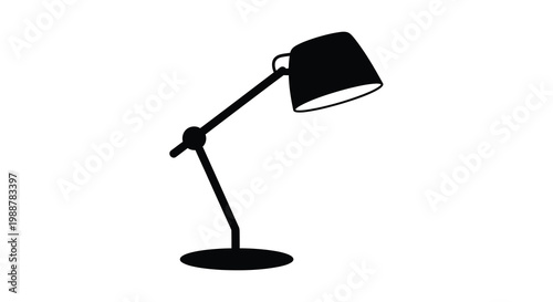 Simple black silhouette of a modern adjustable desk lamp on white